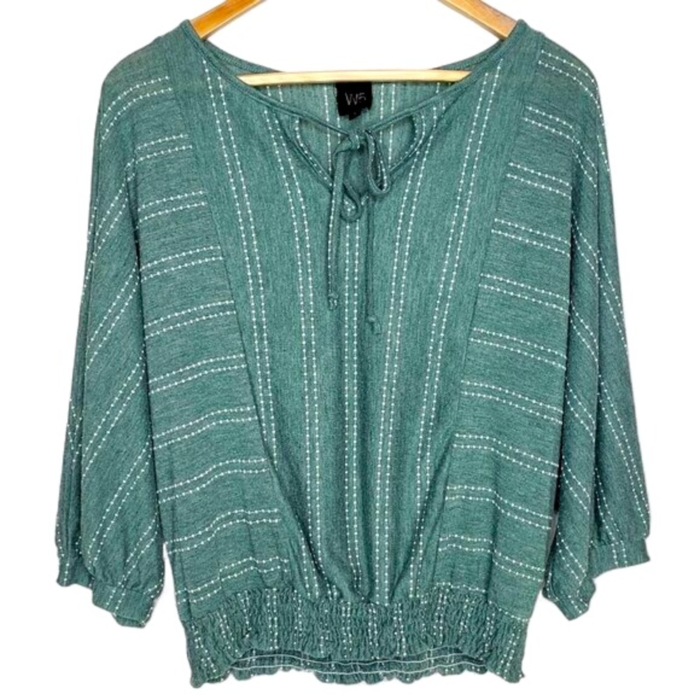 Anthropologie W5 Blouse Women's Boho Striped Whimsy Tie‎ Collar Popover Top L